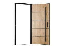 Porta de entrada em aço maciço e inox H207 x L100 cm efeito carvalho abertura à esquerda, LUSADA