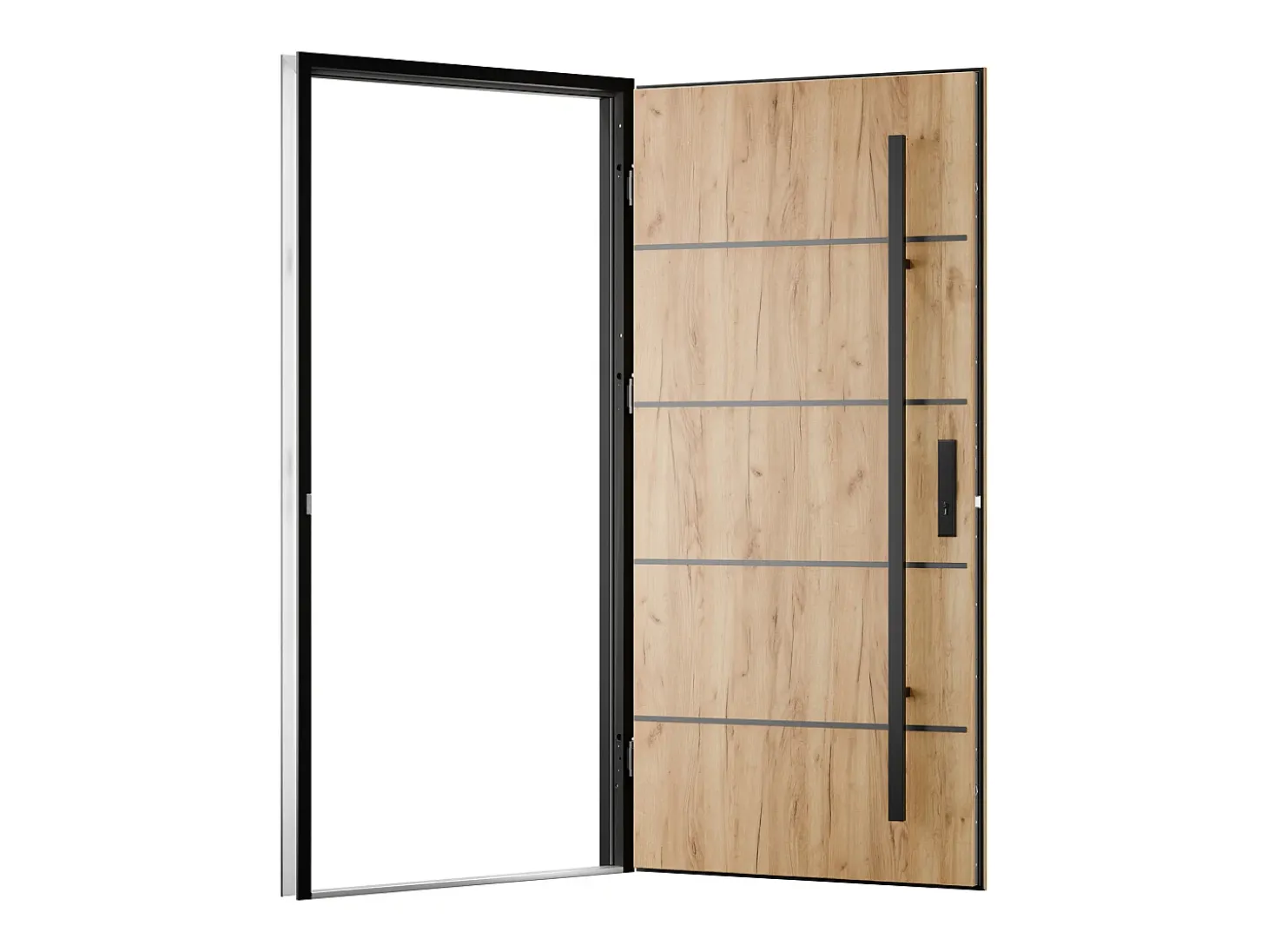 Porta de entrada em aço maciço e inox H207 x L100 cm efeito carvalho abertura à esquerda, LUSADA