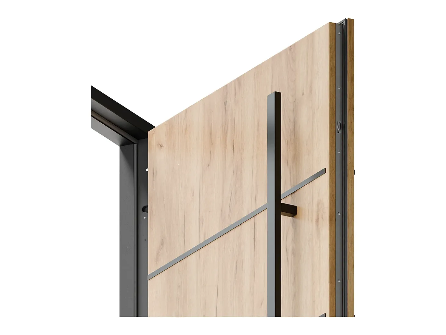 Porta de entrada em aço maciço e inox H207 x L100 cm efeito carvalho abertura à esquerda, LUSADA