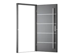 Porta de entrada em aço sólida e inox A207 x L100 cm antracite abertura à esquerda - LUSADA