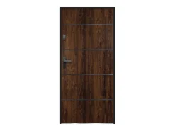 Porta de entrada em aço sólido e inox H207 x L100 cm natural escuro abrindo para a direita NAXARA