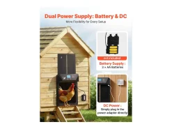 Porta de Galinheiro Automática SucceBuy, Alimentação por Pilhas e CC, Ecrã LCD, Sensor de Luz, Temporizador, Ajuste Manual, Sistema Anti-esmagamento