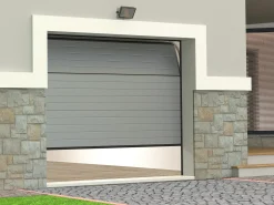 Porta de garagem seccionada com motor Somfy efeito ranhurado cinza NORIA