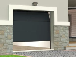 Porta de garagem seccionada com motor Somfy efeito madeira antracite PRIETA