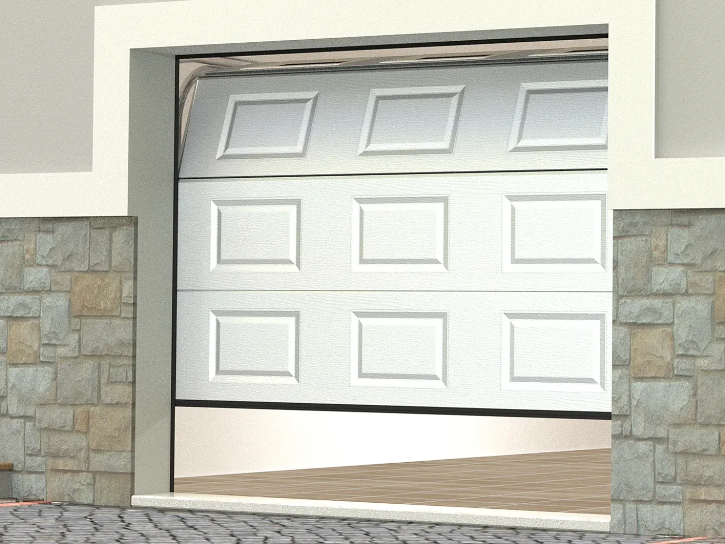 Porta de garagem seccionada com motor Somfy padrão quadriculado branco com janelas CAOPAS