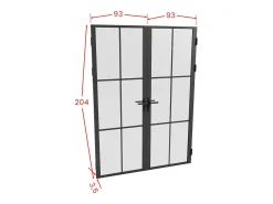 Porta de interior com dois batentes alumínio e vidro fosco 2 x A204 x C93 cm preto SEROTO