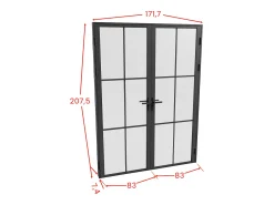 Porta de interior com dois batentes alumínio e vidro fosco 2 x A204 x C83 cm preto SEROTO