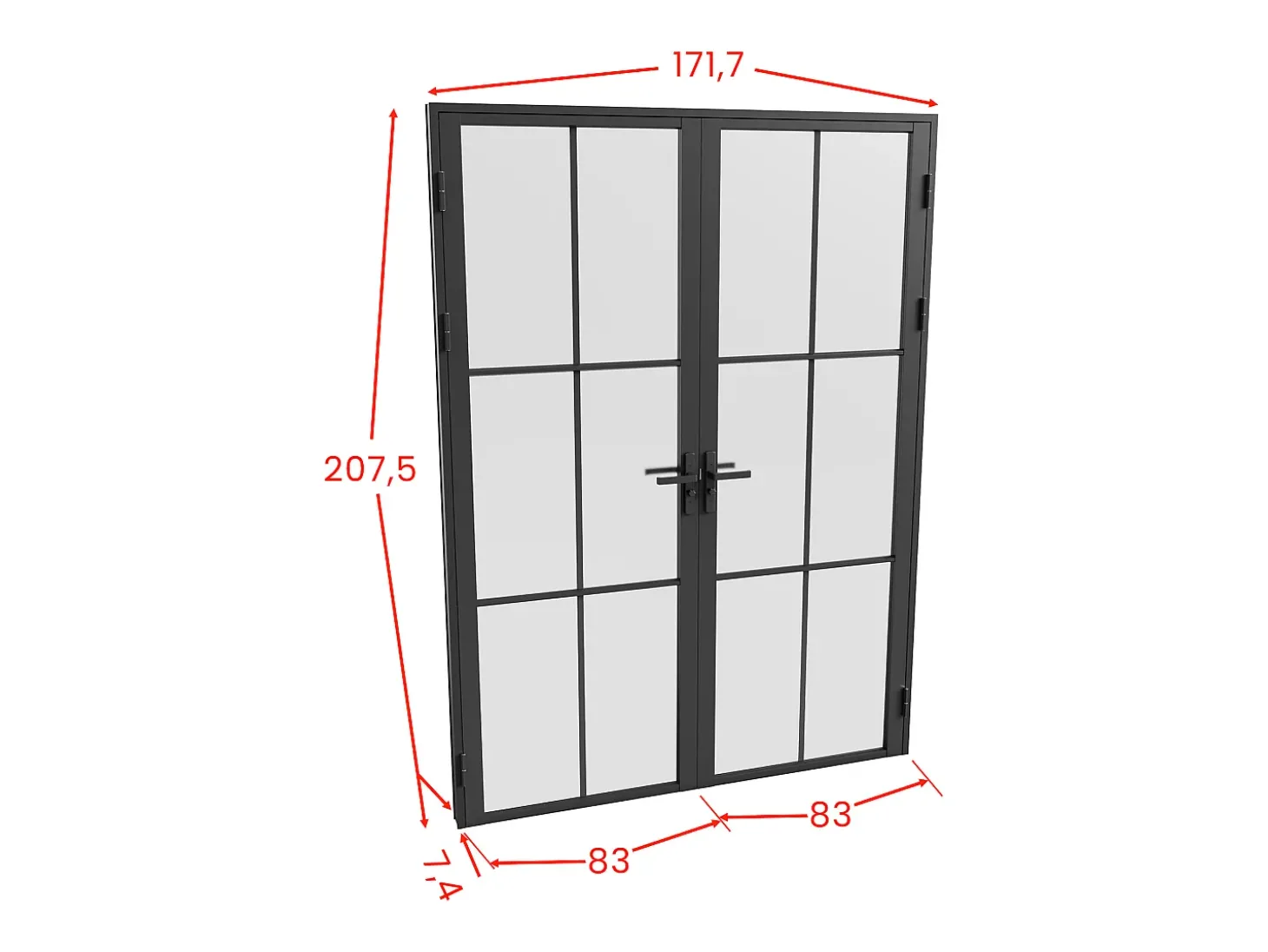 Porta de interior com dois batentes alumínio e vidro fosco 2 x A204 x C83 cm preto SEROTO
