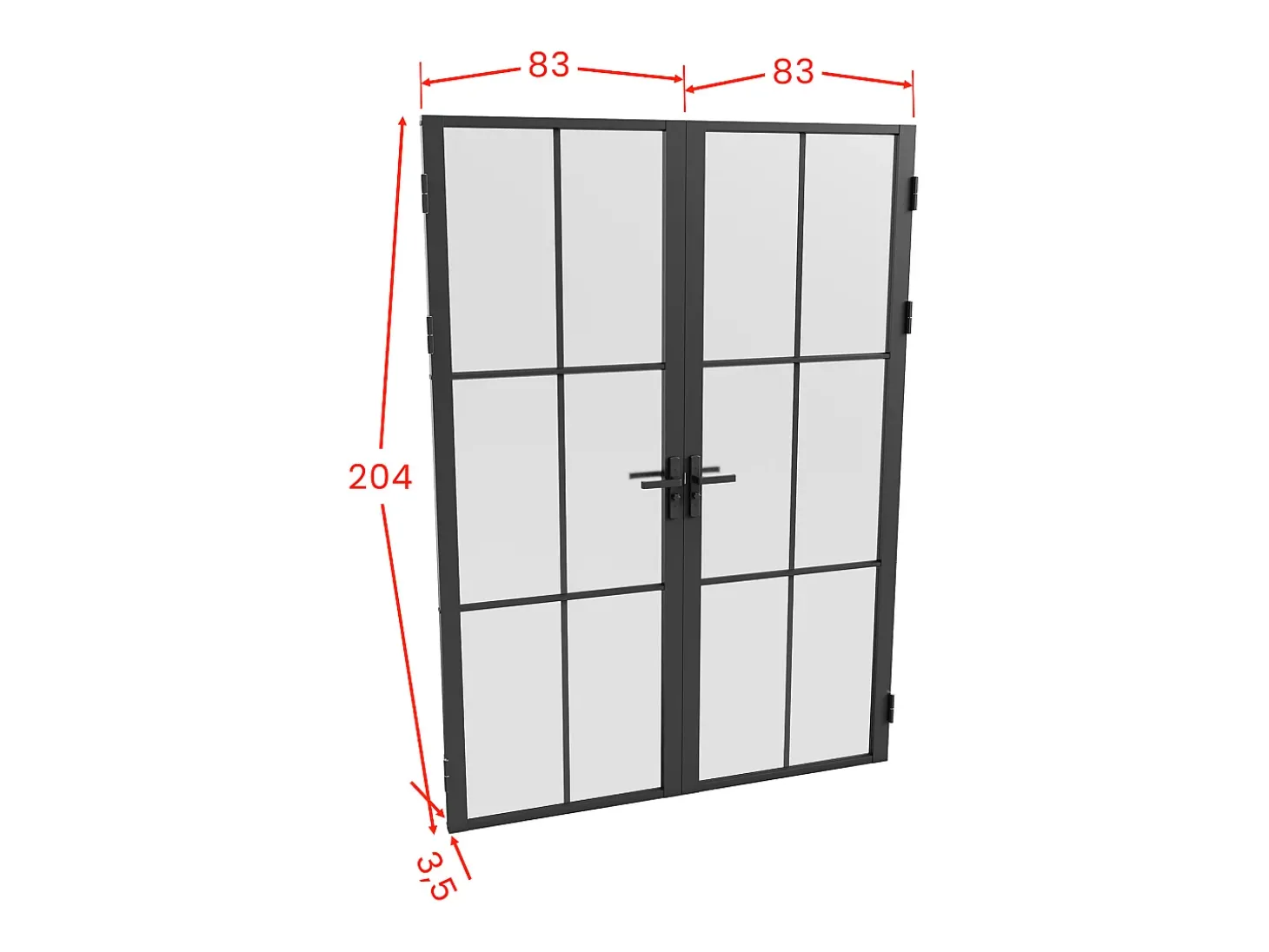 Porta de interior com dois batentes alumínio e vidro fosco 2 x A204 x C83 cm preto SEROTO