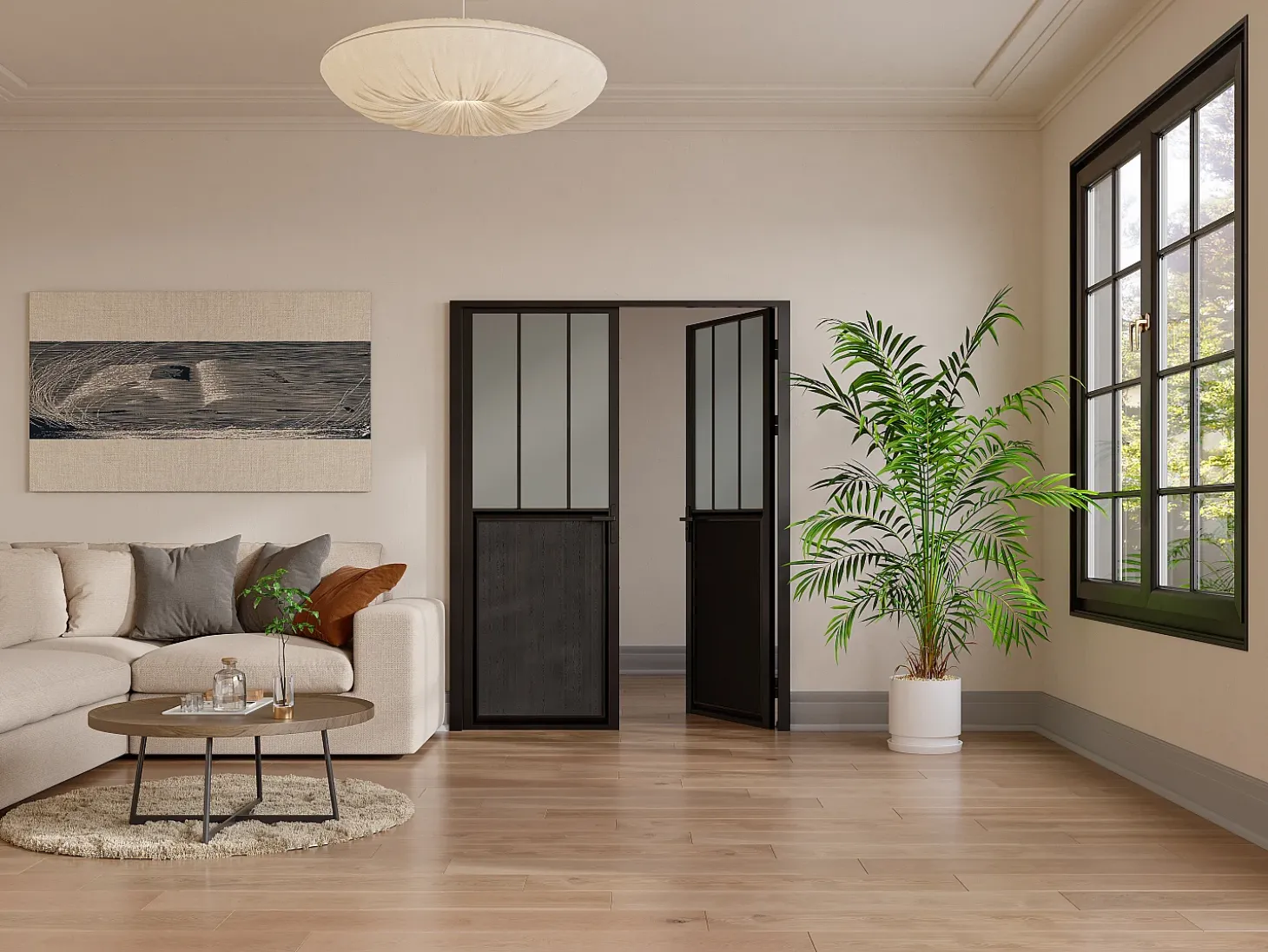 Porta de interior dupla reversível preto, vidro fosco estilo atelier 2xA204xC83 cm ERMELO