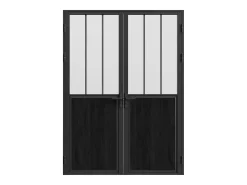 Porta de interior dupla reversível preto, vidro fosco estilo atelier 2xA204xC83 cm ERMELO