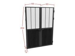 Porta de interior dupla reversível preto, vidro fosco estilo atelier 2xA204xC93 cm ERMELO