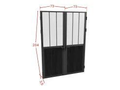 Porta de interior dupla reversível preto, vidro fosco estilo atelier 2xA204xC73 cm ERMELO