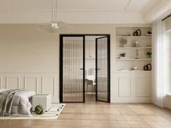 Porta de interior reversível dois batentes, vidro texturizado 2xA204xC73 cm preto LOXTON