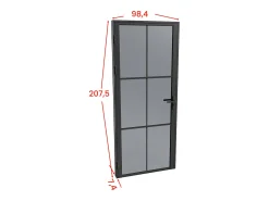 Porta de interior reversível alumínio e vidro temperado fumado A204xC93 cm preto SEROTO