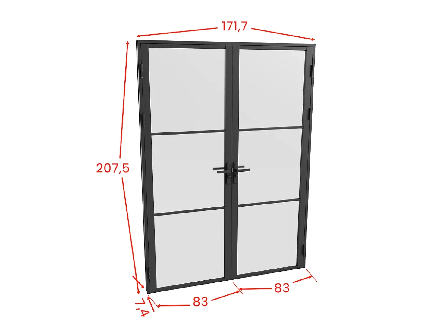 Porta de interior reversível com dois batentes vidro fosco 2xA204xC83 cm preto - MASERU