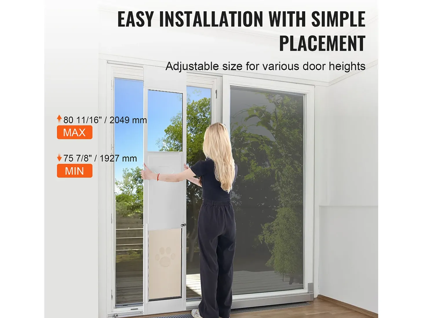 Porta Deslizante de Vidro para Cães SucceBuy, Altura Ajustável de 1927 a 2049 mm, XL
