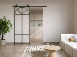Porta deslizante em alumínio e vidro temperado com calha - A204 x L83 cm - Preto - VIGELO