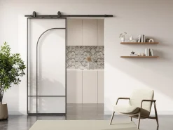 Porta deslizante em alumínio e vidro temperado com calha - A204 x L83 cm - Preto - VIGELO