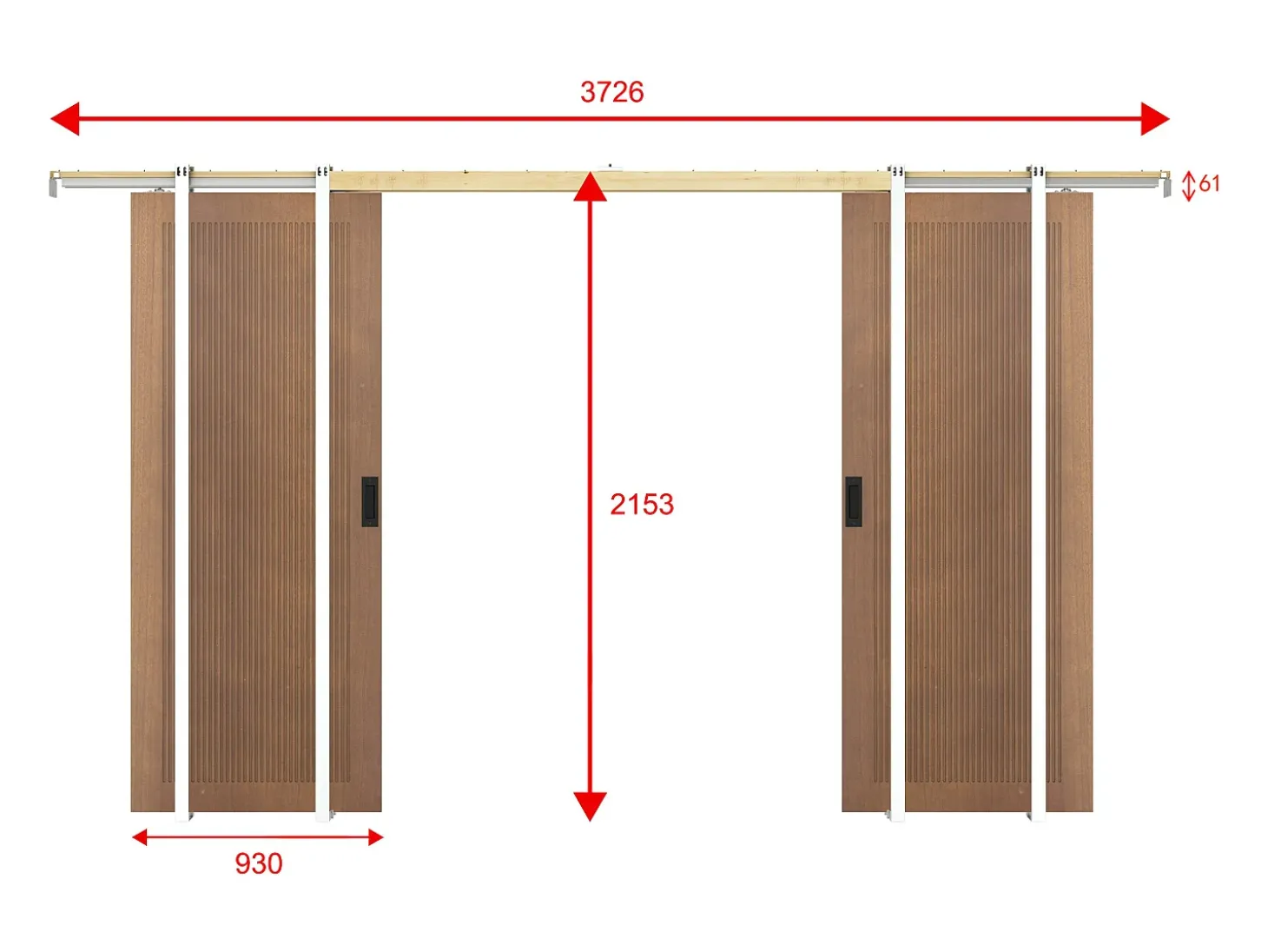 Porta dupla de correr de tabique MDF e madeira natural escura 2xA205xC93 cm - SANDORA