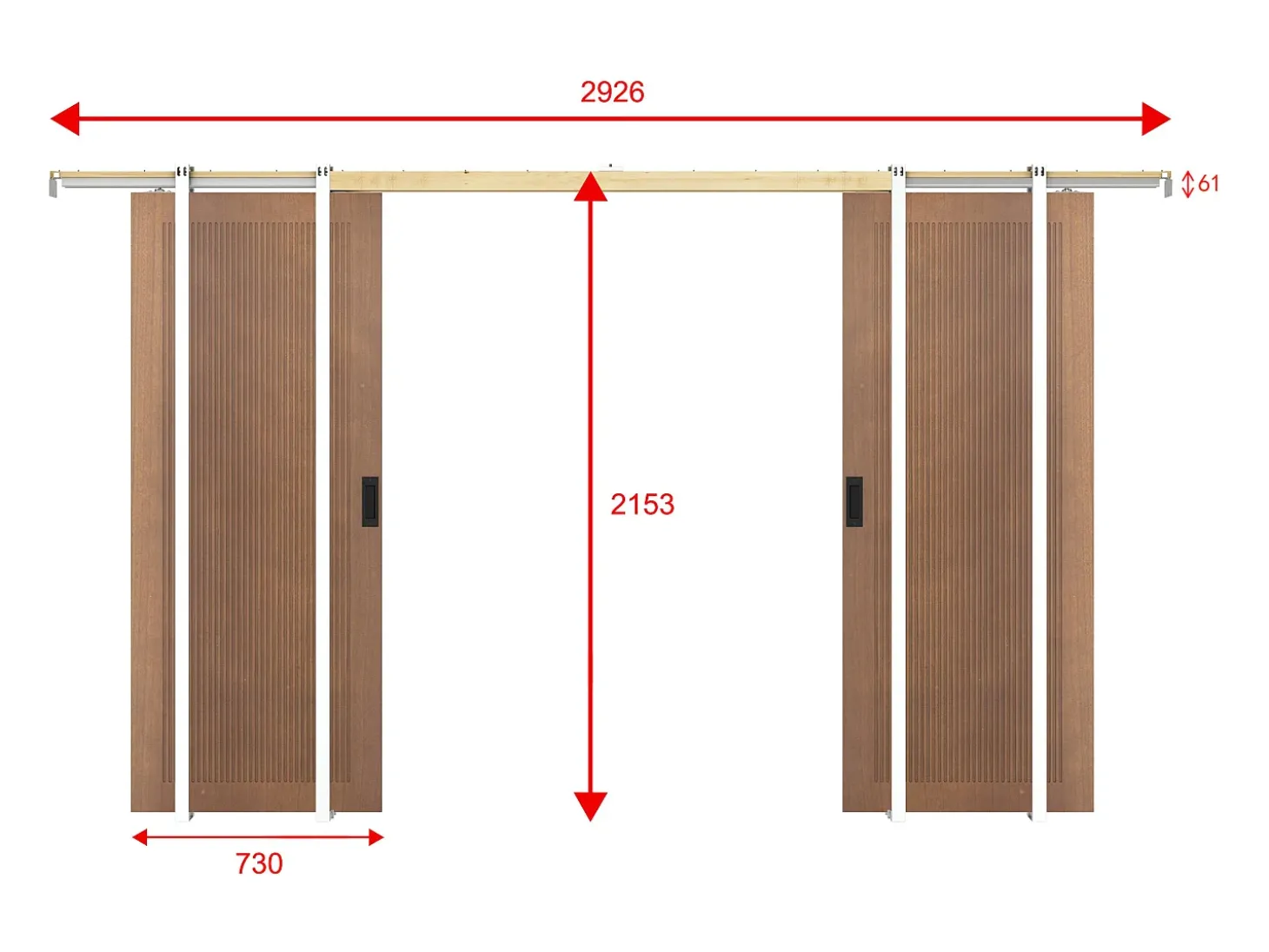 Porta dupla de correr de tabique MDF e madeira natural escura 2xA205xC73 cm - SANDORA