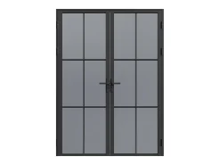 Porta interior preto reversível dois batentes vidro temperado fumado 2xA204xC83 cm SEROTO