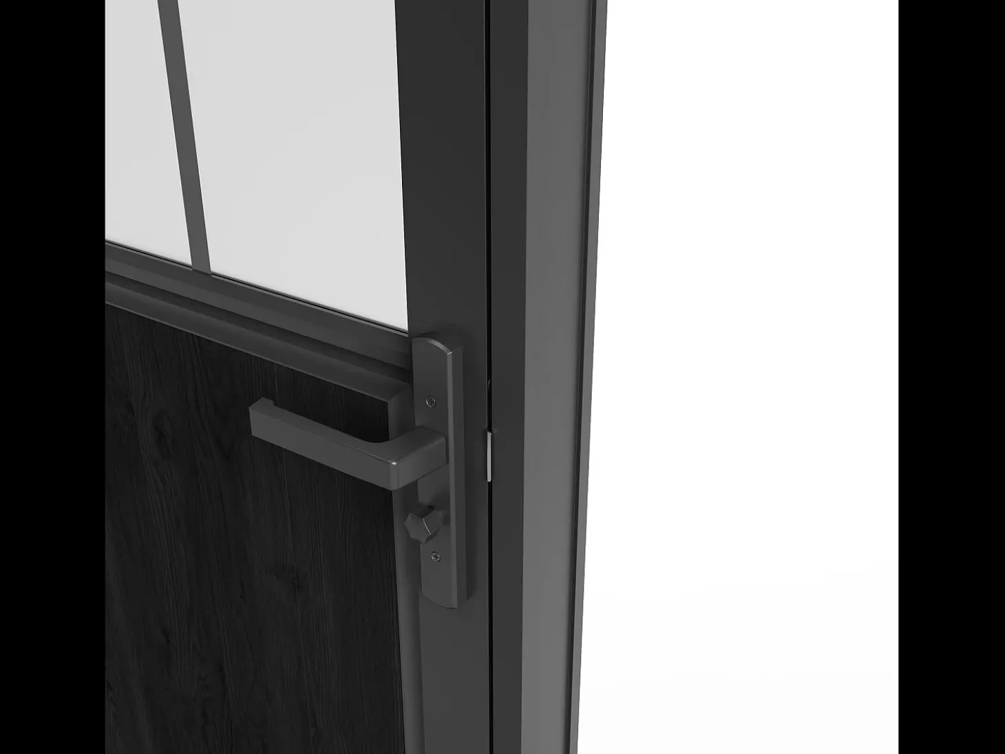 Porta interior reversível preto, vidro temperado fosco estilo atelier A204xC83 cm ERMELO