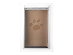 Porta para Animais SucceBuy, L, Branca, com Fechadura e Quadro de Metal com 3 Painéis