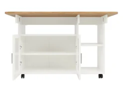 Portas Centrais da Ilha da Ilha 2 e 3 prateleira, com rodízios giratórios, mesa dobrável, 120x30/70x79.5cm, branco