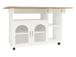 Portas Centrais da Ilha da Ilha 2 e 3 prateleira, com rodízios giratórios, mesa dobrável, 120x30/70x79.5cm, branco