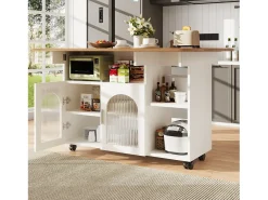 Portas Centrais da Ilha da Ilha 2 e 3 prateleira, com rodízios giratórios, mesa dobrável, 120x30/70x79.5cm, branco