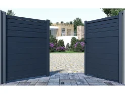 Portão de batente alumínio persiana - C305 x A181 cm - Antracite - VIAZO