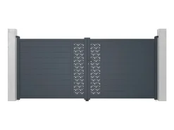 Portão de batente alumínio semiperfurado com motivos - C397 x A181 cm - Antracite - GREGOR