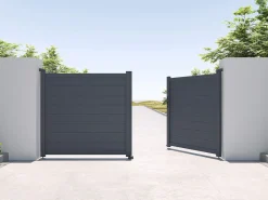 Portão de batente alumínio pleno C305 x A150 cm antracite - NAZARIO