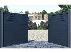 Portão de batente em alumínio estilo persiana - C305 x A166 cm - Antracite - VIAZO