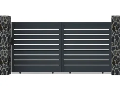 Portão de correr motorizado e perfurado antracite em alumínio PRIMO - C392xA176 cm