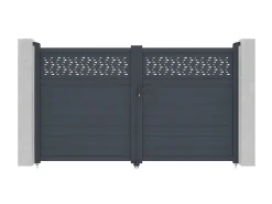 Portão elétrico batente alumínio semiperfurado com motivos C305 x A181 cm antracite BAZIO