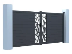 Portão elétrico batente alumínio semi perfurado motivos C400xA179 cm antracite LABRIT II