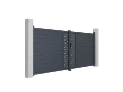 Portão elétrico batente alumínio semiperfurado com motivos C397 x A181 cm antracite GREGOR