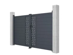 Portão elétrico batente alumínio semiperfurado com motivos C305 x A181 cm antracite GREGOR