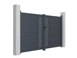 Portão elétrico batente alumínio semiperfurado com motivos C305 x A181 cm antracite GREGOR