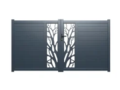 Portão elétrico batente semiperfurado com motivos L350xA179 cm antracite LABRIT II