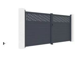 Portão elétrico de batente alumínio semi pleno com motivos C397xA181 cm antracite - BAZIO