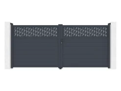 Portão elétrico de batente alumínio semi pleno com motivos C397xA181 cm antracite - BAZIO