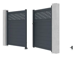 Portão elétrico de batente alumínio semi pleno com motivos C397xA181 cm antracite - BAZIO