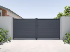 Portão elétrico de batente alumínio estilo persiana C397 x A181 cm antracite - VIAZO