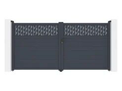 Portão elétrico de batente alumínio semi pleno com motivos C355xA181 cm antracite - BAZIO
