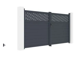 Portão elétrico de batente alumínio semi pleno com motivos C355xA181 cm antracite - BAZIO
