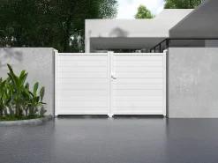 Portão elétrico de batente alumínio C305 x A181 cm branco NAZARIO