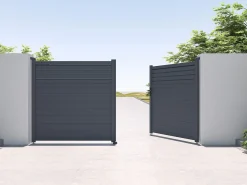 Portão elétrico de batente alumínio estilo persiana C355 x A181 cm antracite - VIAZO